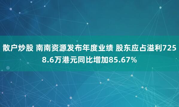 散户炒股 南南资源发布年度业绩 股东应占溢利7258.6万港元同比增加85.67%